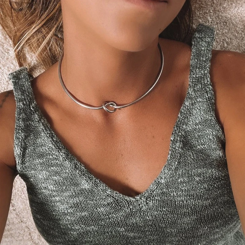 

Tocona Punk Geometric Knot Choker Necklace for Women Simple Silver Color Alloy Metal Collar Jewelry Party Accessories Gift 18092