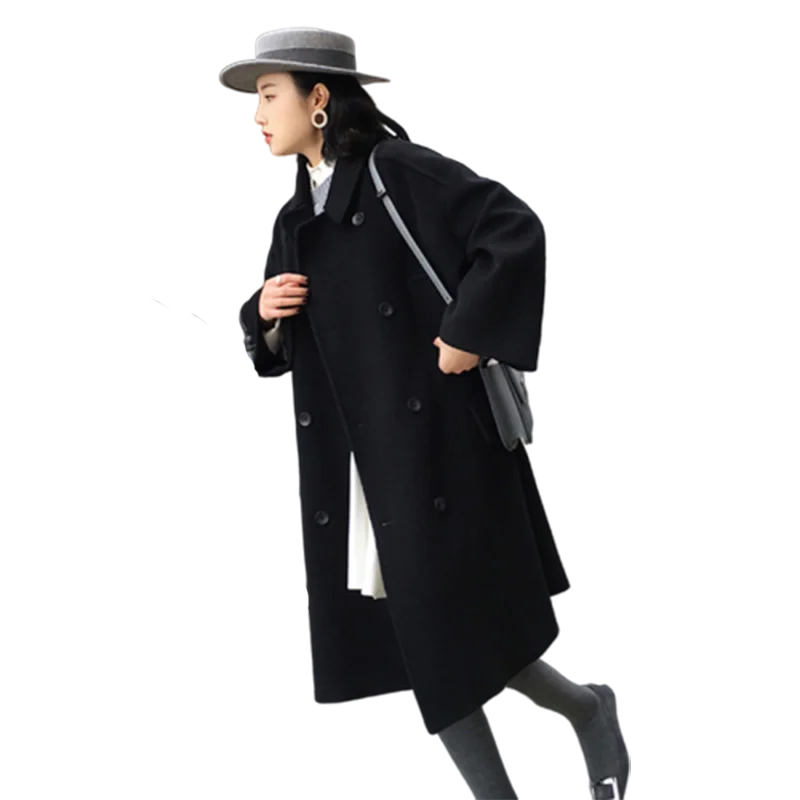 

Black Woolen Coat Female 2020 Autumn Winter New Korean Parka The Thickened Long Section Over The Knee Was Thin Woolen Women Coat