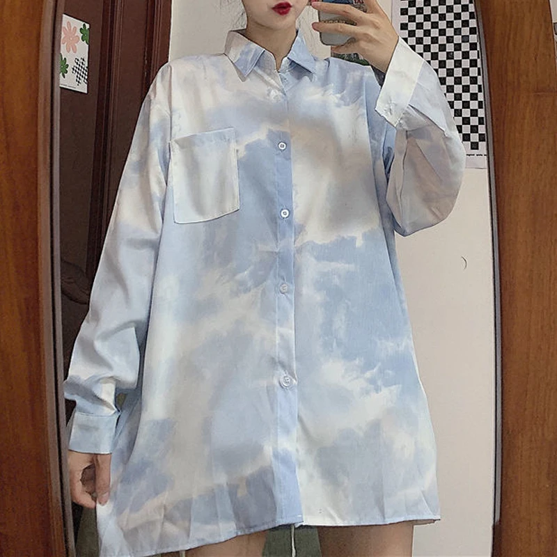 Женская блузка с градиентным принтом летняя весенняя свободная в Корейском