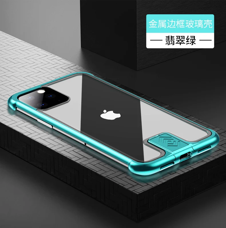 Green Для iPhone 11 Pro Max чехол металлический бампер Защита прозрачное закаленное стекло чехол для iPhone 11 Pro 11 противоударный чехол Funda 11 Pro - Цвет: Green