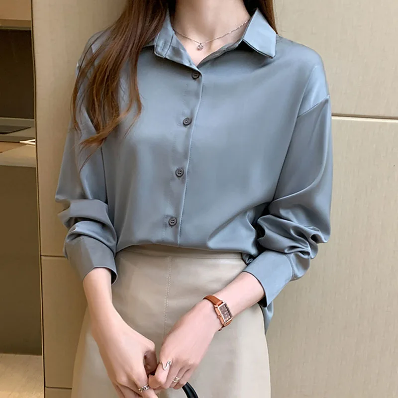 2021 весенние свободные шифоновые рубашки с длинными рукавами на осень женская