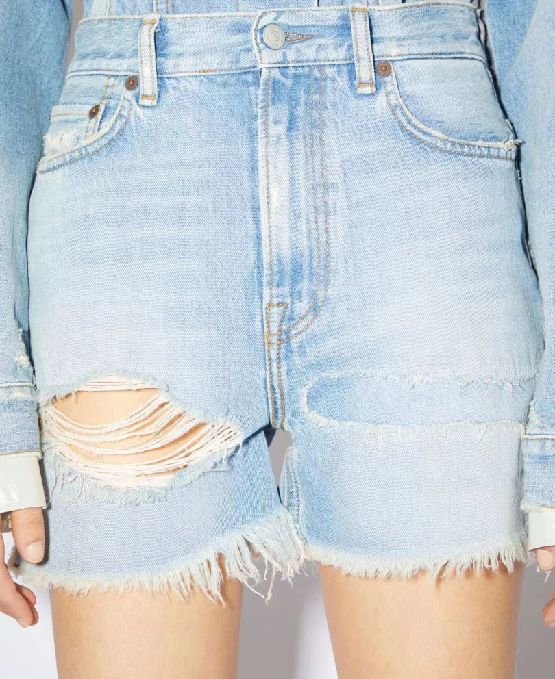 

2021 Summer New Women Fashion High Waist Rough Edge Pants Fashion Design Casual Versatile Washes Hole Patch Cowboy Short A3