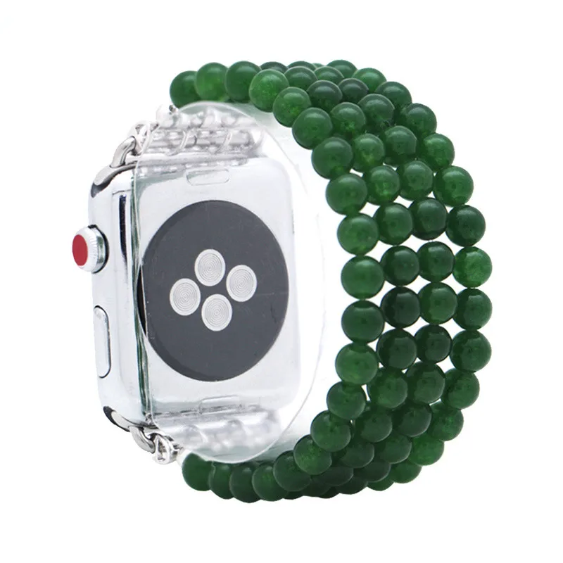 Green Crystal LuReen агатовыми бусами Эластичный ремешок для наручных часов Apple Watch серии 1/2/3, 42 мм, 38 мм, версия эластичный браслет, ремешок для наручных часов iwatch, 4/5 40 мм 44 мм - Цвет ремешка: Green Crystal