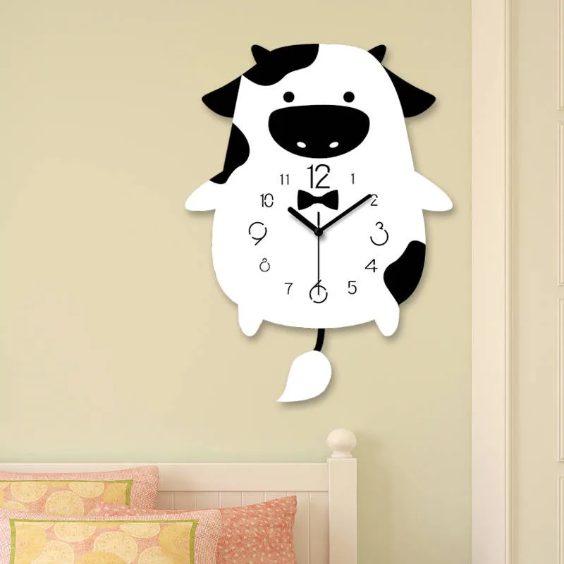 Скандинавские Мультяшные настенные часы с коровой креативные милые для спальни