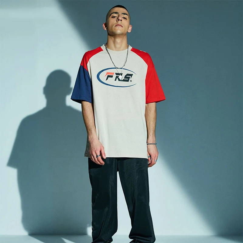 Футболка мужская оверсайз в стиле хип-хоп хлопковая тенниска ретро пэчворк