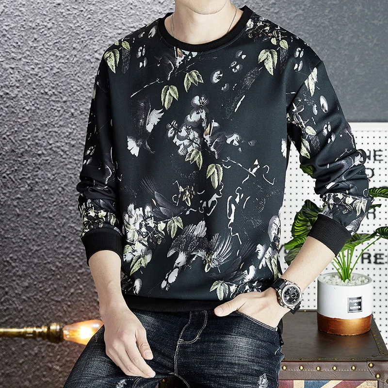 

Round neck sweatshirts spring new men's printed pullover sweatshirts