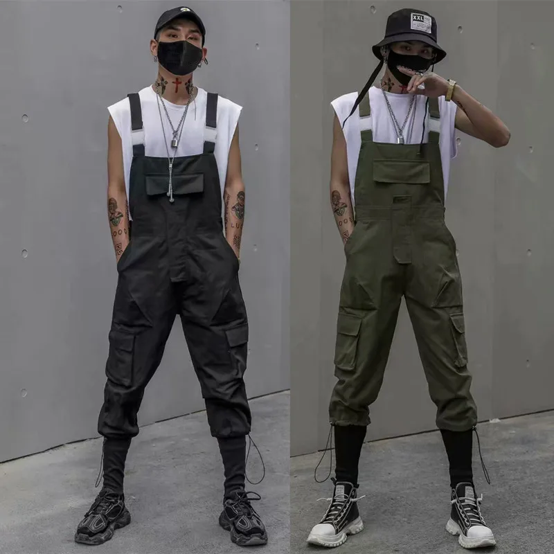 

Spring summer men hip hop jumpsuit multi pockets punk overall harem cargo pants man vintage fashion street wear