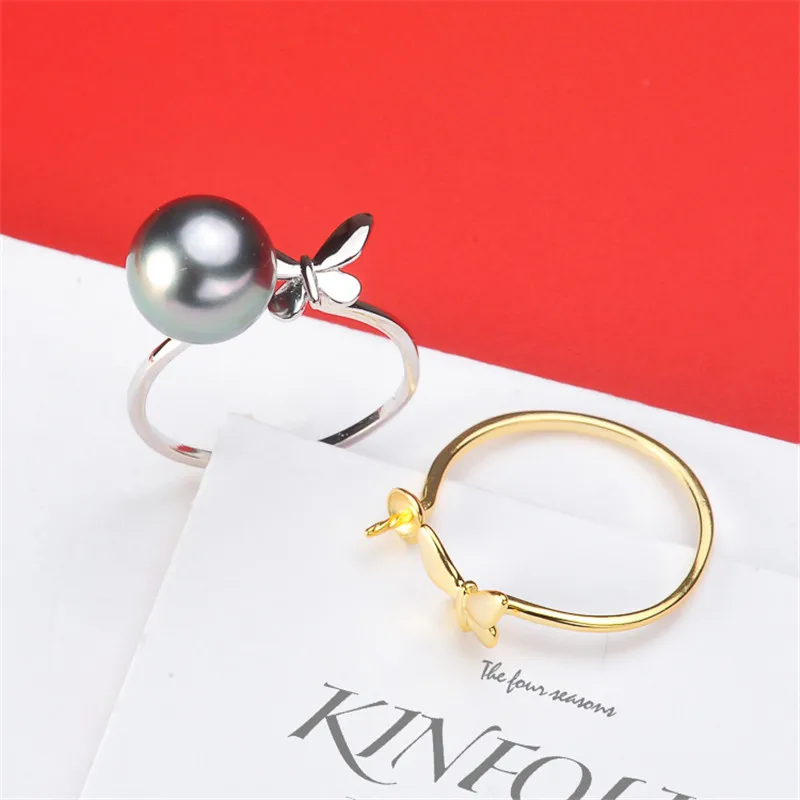 

S925 Sterling Silver Adjustable Ring Settings Base Blank Jewelry Findings Fit Half Hole Pearl DIY Women Ring Making Accessories