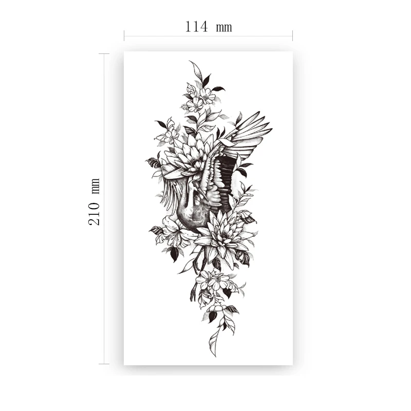 

Red-crowned Crane Waterproof Temporary Tattoo Sticker Black Flowers Design Fake Tattoos Flash Tatoos Arm Body Art for Women Men