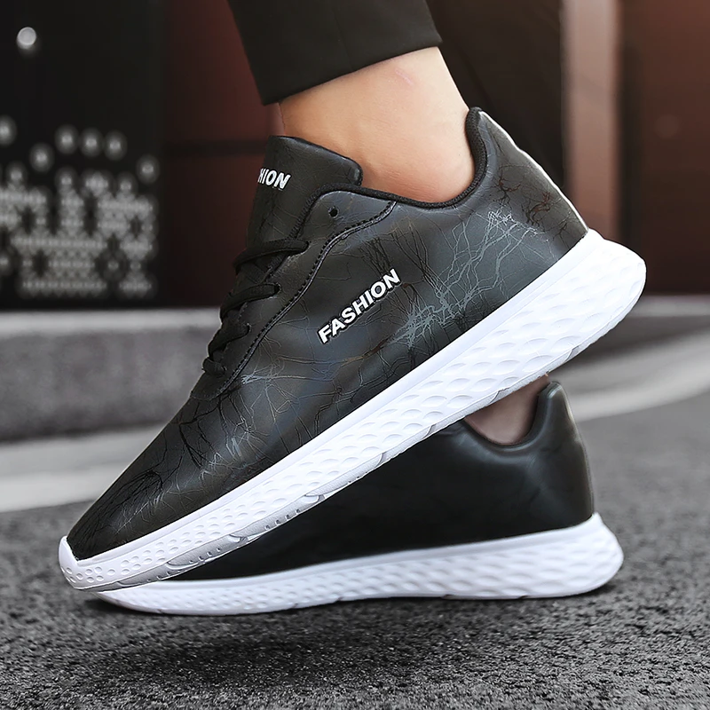 

Sport Shoes Men Fashion Men Casual Shoes Zapatos Casuales Para Hombre De Cuero Sport Sneakers Leather Work Black Shockproof