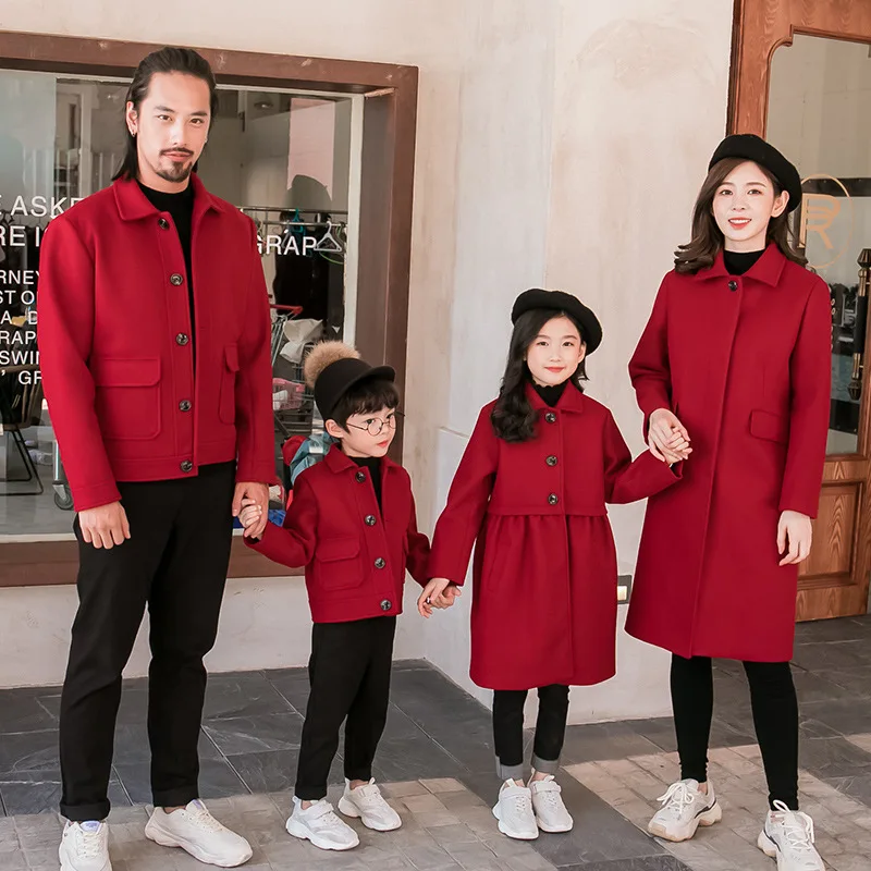 

Одежда для родителей и детей, Зимняя шерстяная Меховая куртка для всей семьи, верхняя одежда для мамы и дочки, папы и ребенка