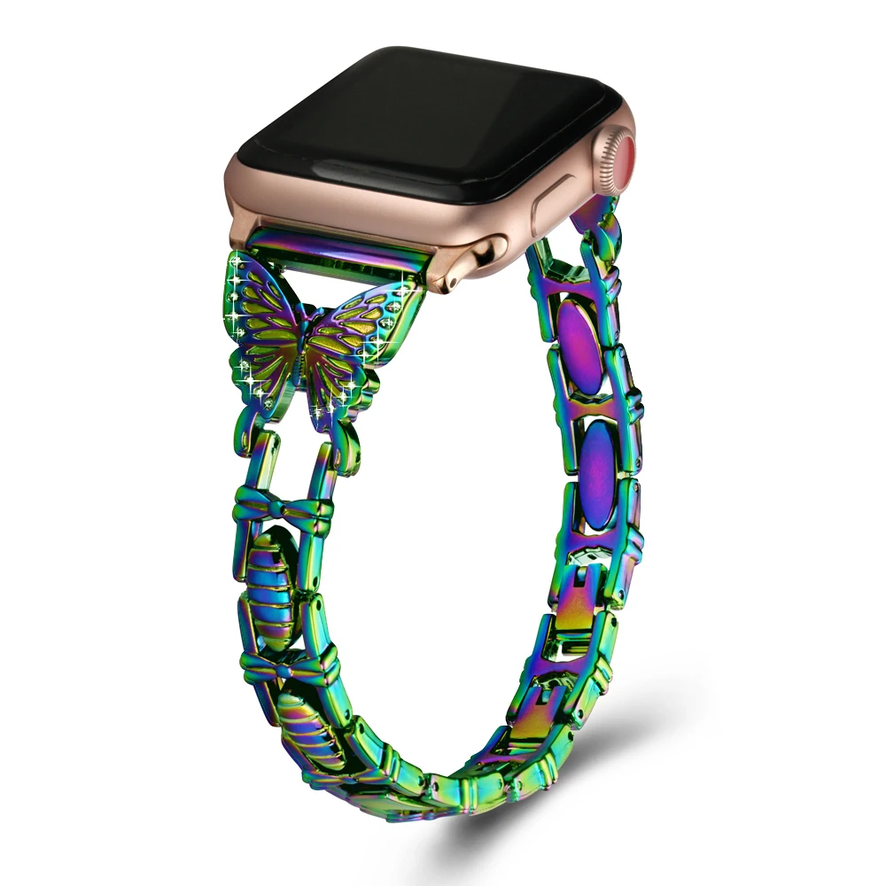 

Ремешок для часов Apple Watch Series 6, 5, 4, 3, 2, SE, с узором в виде бабочек, блестящий браслет для iWatch 44, 40, 38, 42 мм
