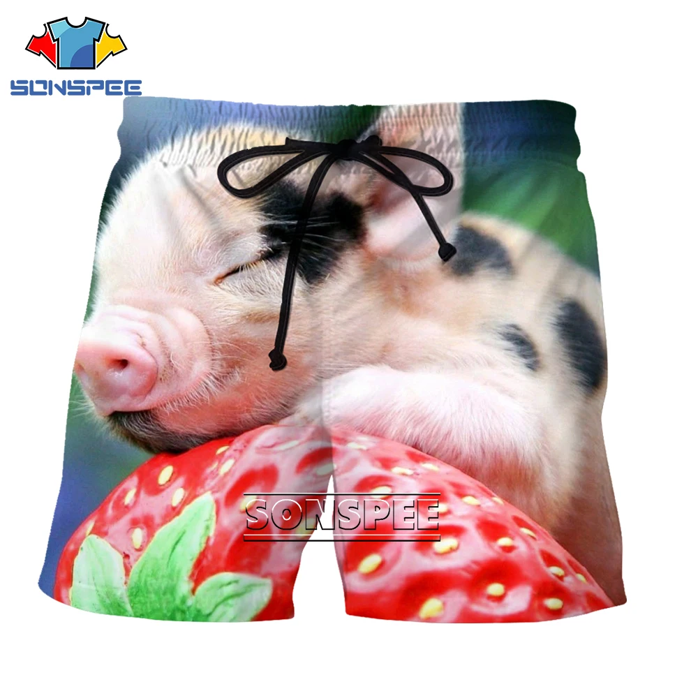 

SONSPEE Pig Animal 3D Print Fashion Funny Quick Drying Summer Harajuku Cute Kawaii Hawaii Casual Beach Shorts Men Short