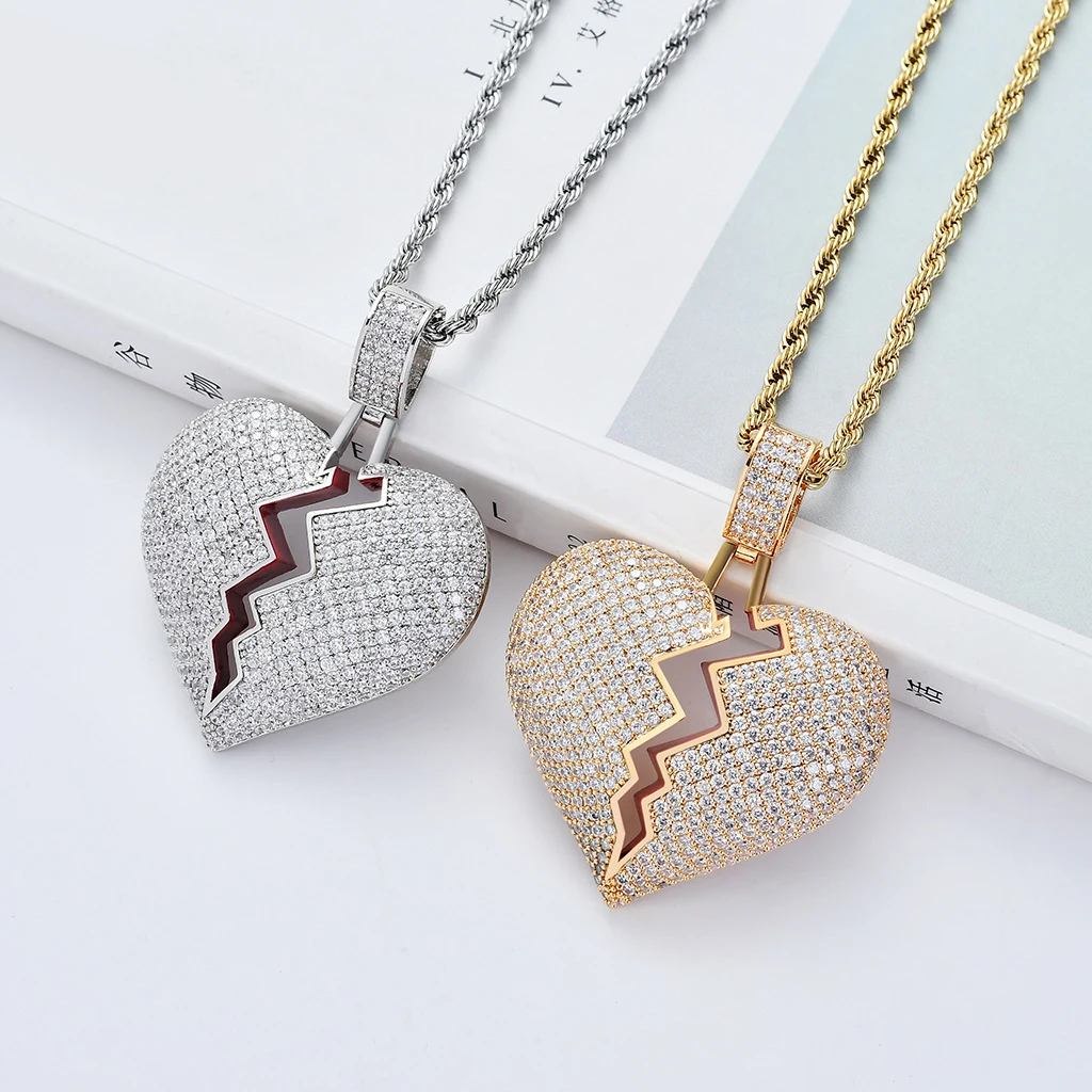 

Prettyia Hip Hop Copper Necklace Simulated Diamond Chic Broken Heart Pendant