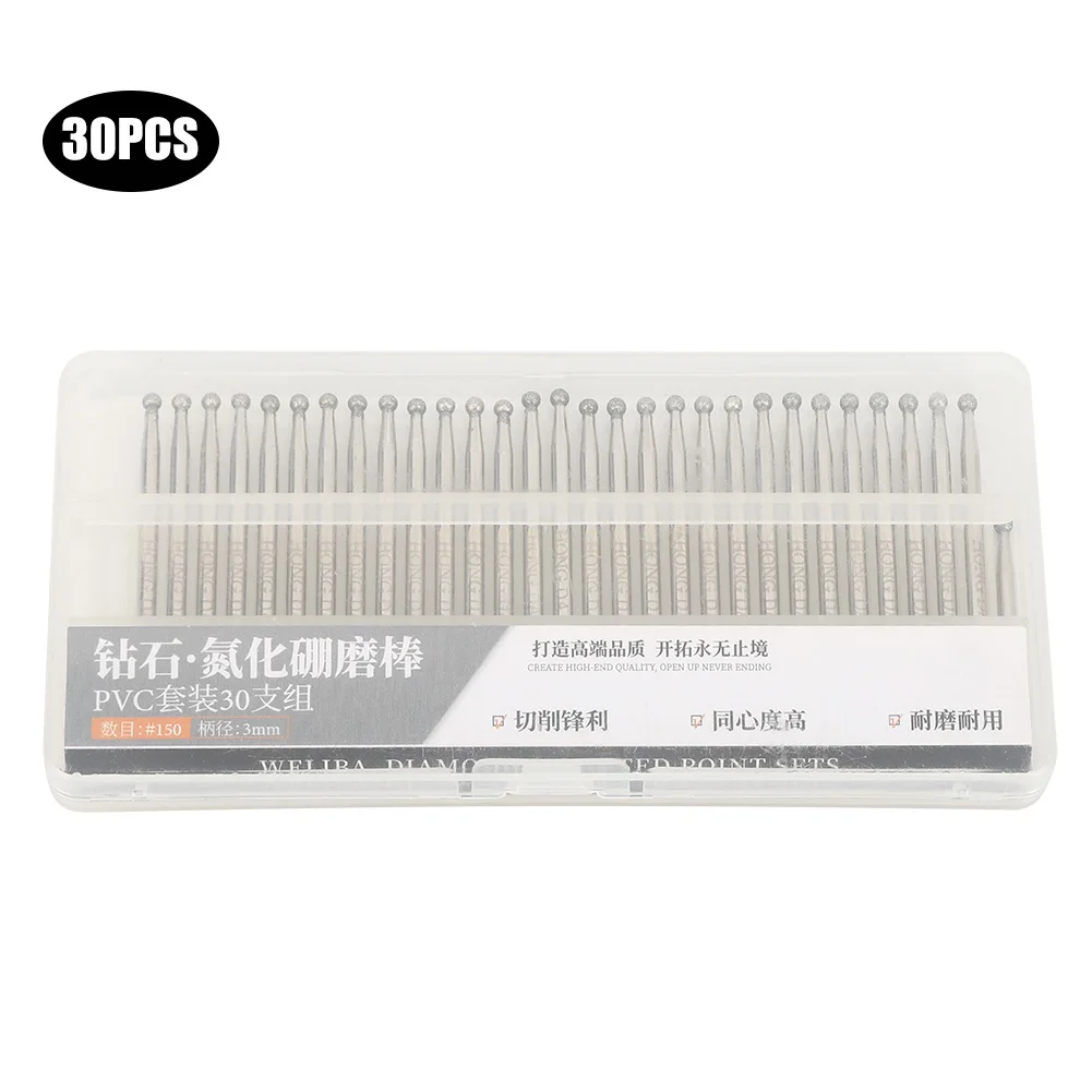 

30pcs Ball Head Diamond Grinding Bits 3mm Round Electric Grinder Carving Tools for Power Engraving
