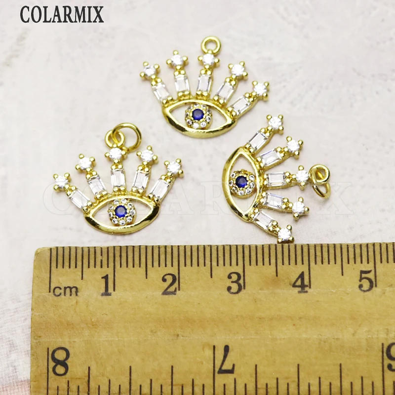 

12 Pcs Eyes shape necklace pendant Gold color zircon Blue eyes jewelry pendant Handmade women accessories pendants 7315