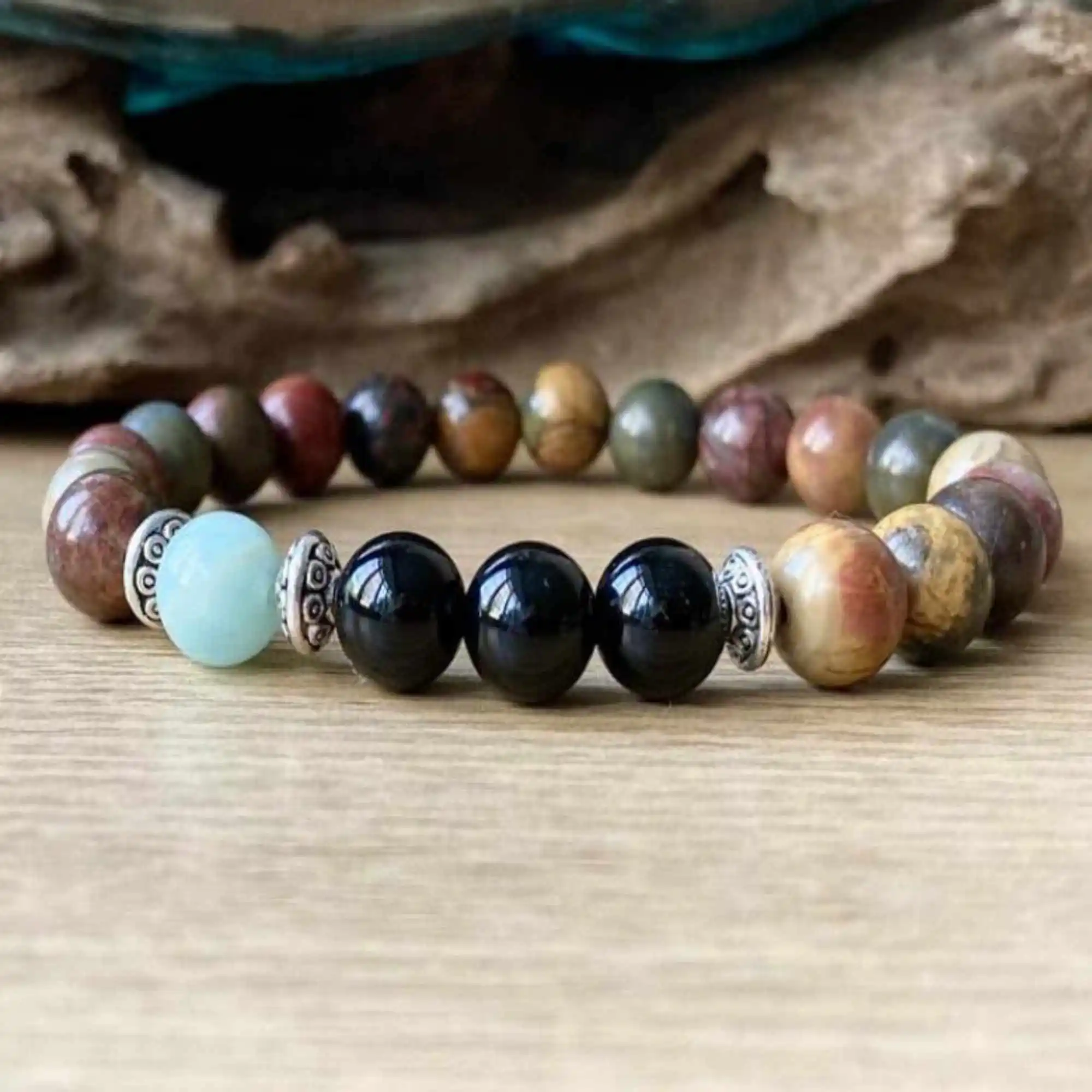 Классический мужской ониксовый Защитный Браслет Picasso Jasper