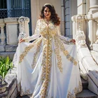 Винтажные белые марокканские Кафтан Вечерние платья с золотой аппликацией для особых случаев в Саудовской Аравии Формальные Выпускные платья со шлейфом