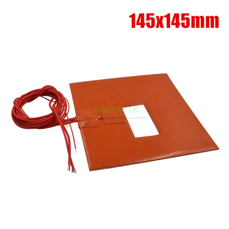 

145x145mm 100W 3D Printer Heat Bed Silicone Rubber Heater with Square hole, Electric Heating Pad Customized