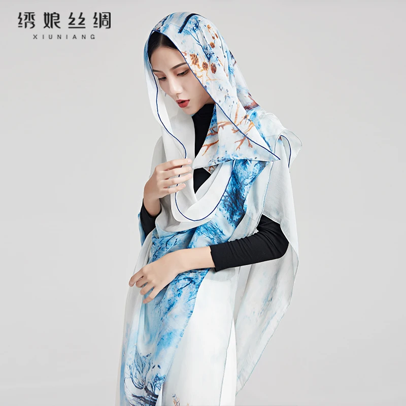 

★long scarf enlarged silk scarf mulberry silk scarf authentic sunscreen shawl for women in spring and Autumn Period
