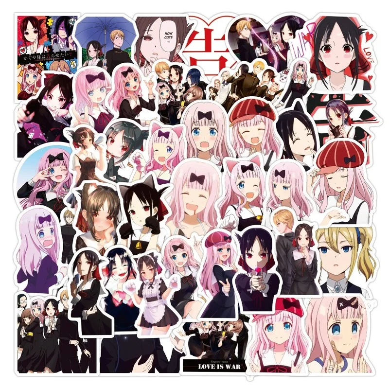 Pegatinas de Anime Love Is War Chika Fujiwara para chica, calcoman&iacute;as para manualidades, papeler&iacute;a, port&aacute;til, tel&eacute;fono, maleta para guitarra, Linda pegatina Kaguya Sama, 10/50 Uds.-0