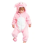 Одежда для новорожденных девочек зимний флисовый комбинезон, розовый комбинезон для девочек, комбинезон с капюшоном, модель свинья, новый детский костюм для игр