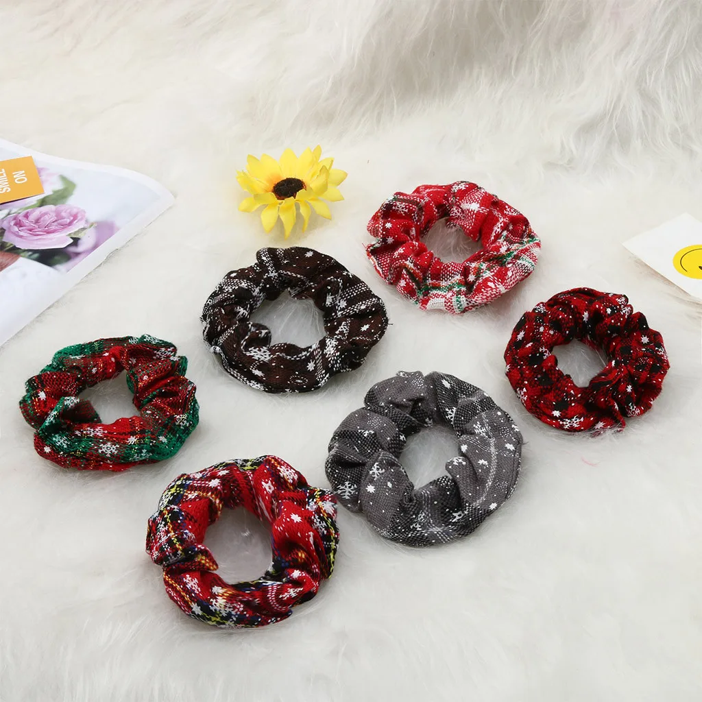 1/6PCS Christmas Scrunchies For Women Girls Elastic Hair Rubber Fashion Ornaments Ring Velvet Ponytail Holder &ampC |