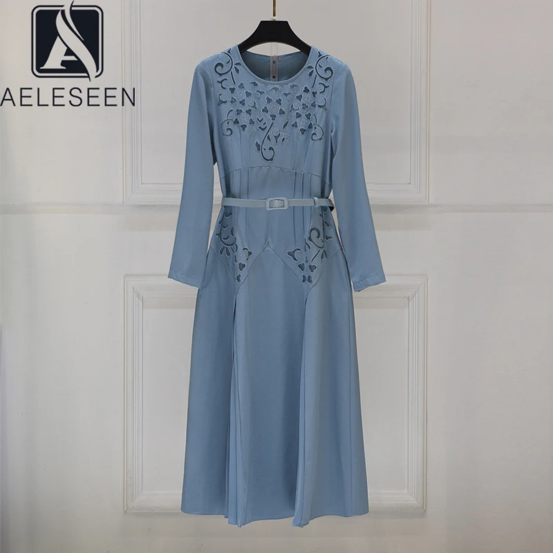 

Женское офисное платье AELESEEN, Элегантное Длинное Платье с цветочной вышивкой и поясом на осень, XXL