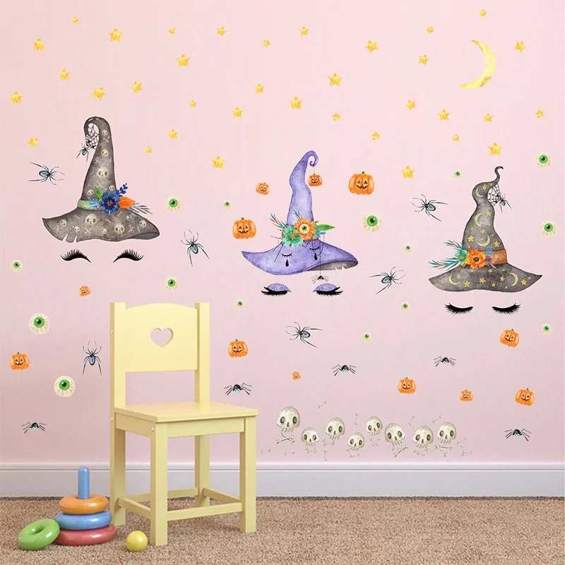 

2020 New Halloween Stickers Cartoon Witch Pumpkin Children's Room Wall Decoration PVC European and American Wall Stickers