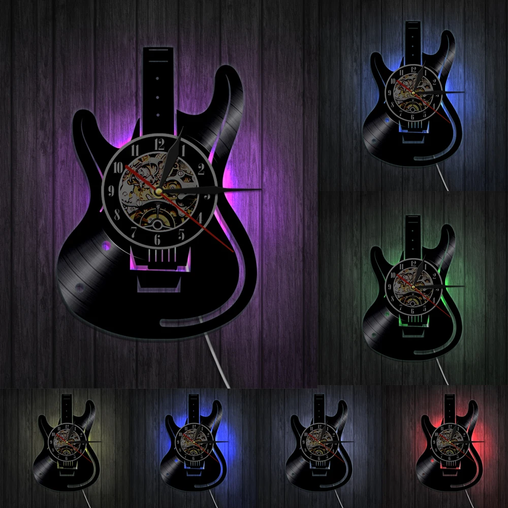Настенные часы для гитары винтажные настенные с виниловой пластиной в стиле Рок