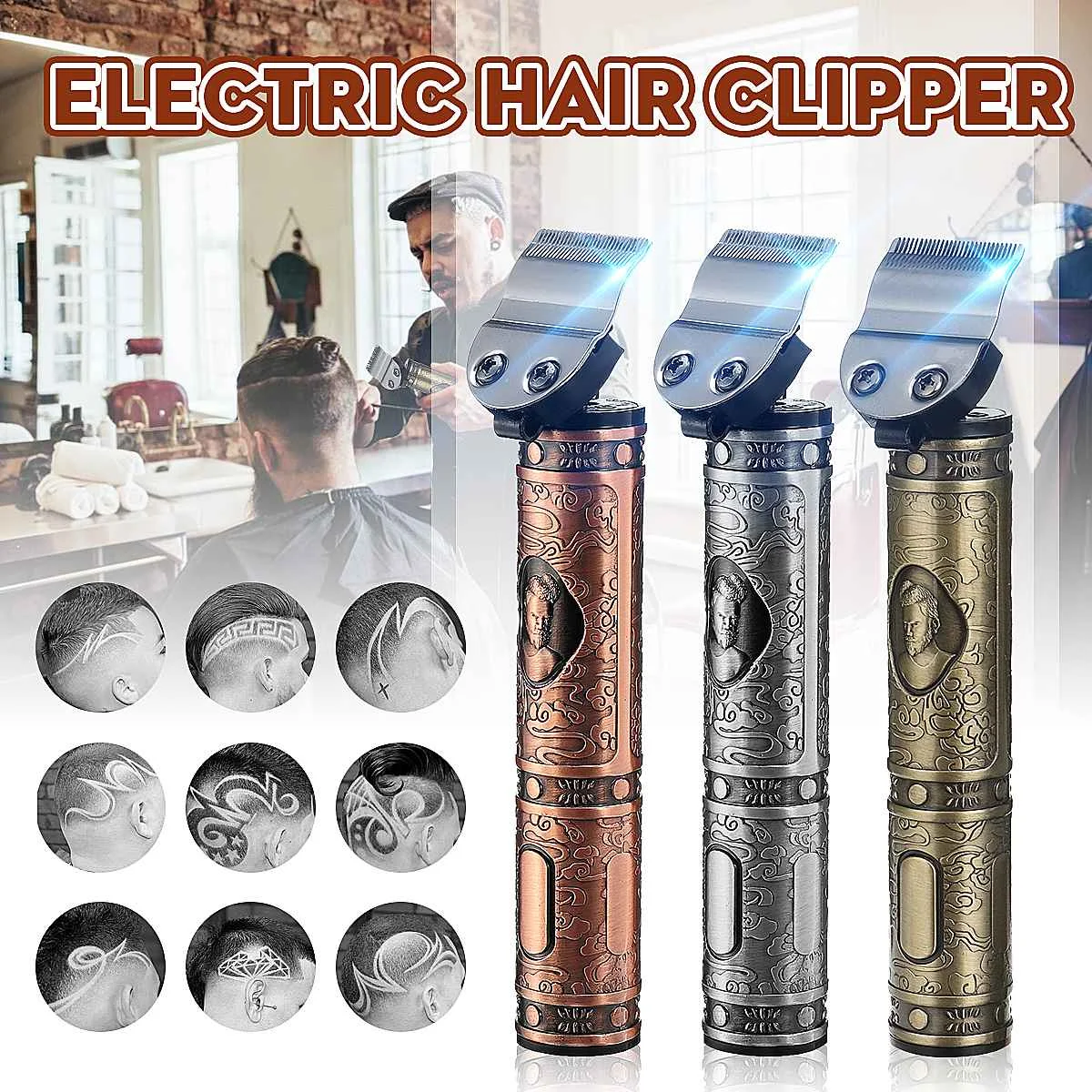 

USB Rechargeable Hair Trimmer Cordless Barber Carving Hair Clipper Large Power Low Noise T-Outliner Hair Cutting For Kid Adults