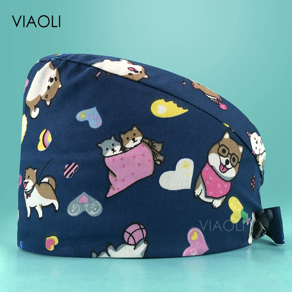 

Мужские и женские дышащие клинические хирургические шапки с разноцветным принтом, s скрабы, шапки для домашних животных, рабочие шапки