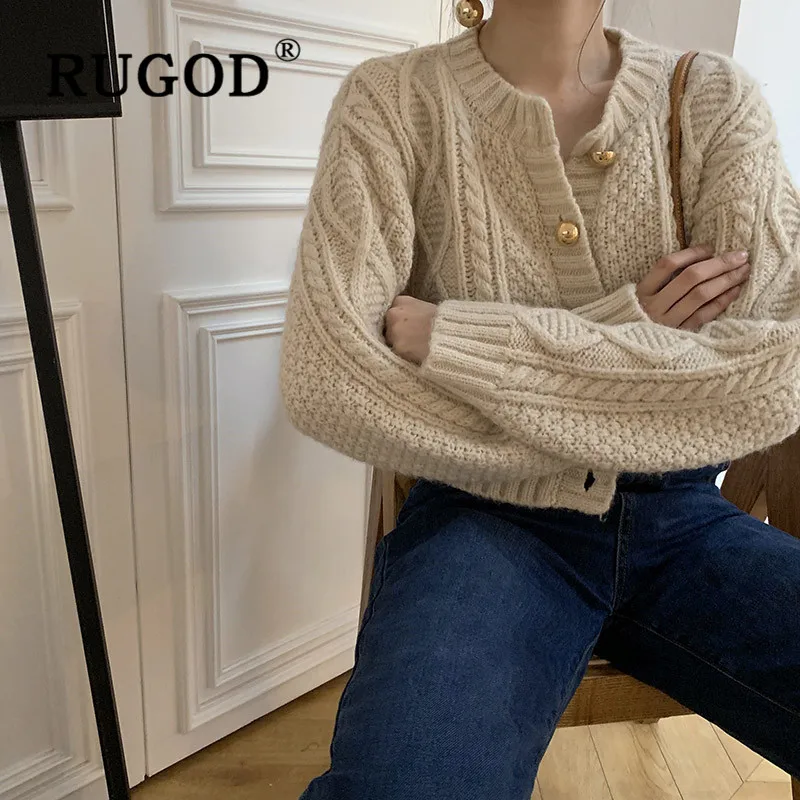 RUGOD 2019 новый осенний женский однотонный тонкий вязаный кардиган с круглым