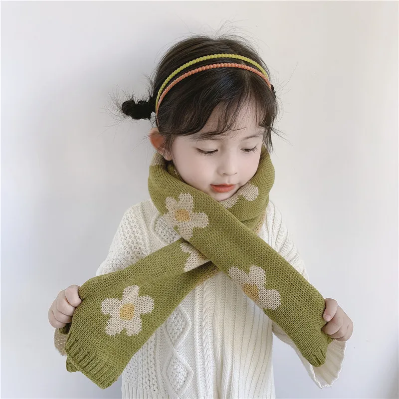 Фото Новинка Осень Зима Детские вязаные шарфы в Корейском стиле с цветочным узором