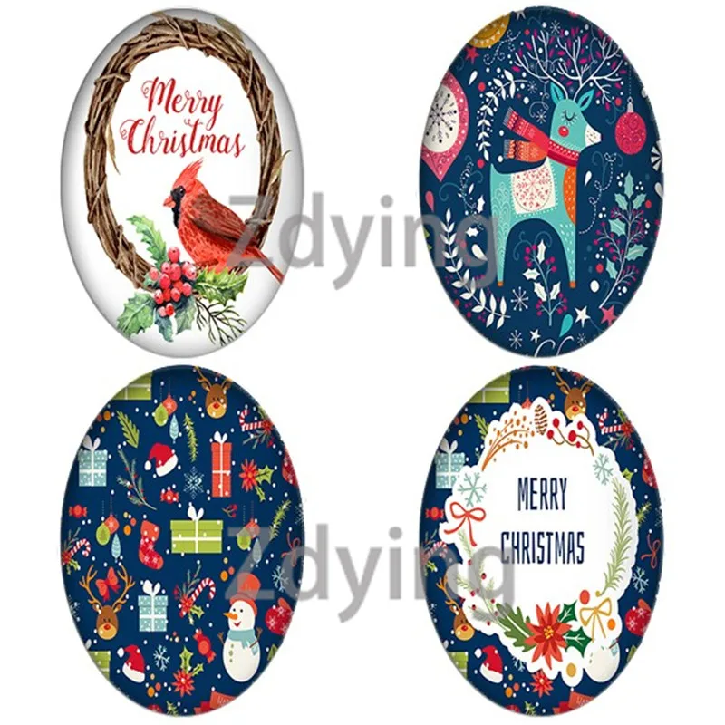 5 шт. овальные стеклянные кабошоны с разноцветным узором в виде Красной птицы на