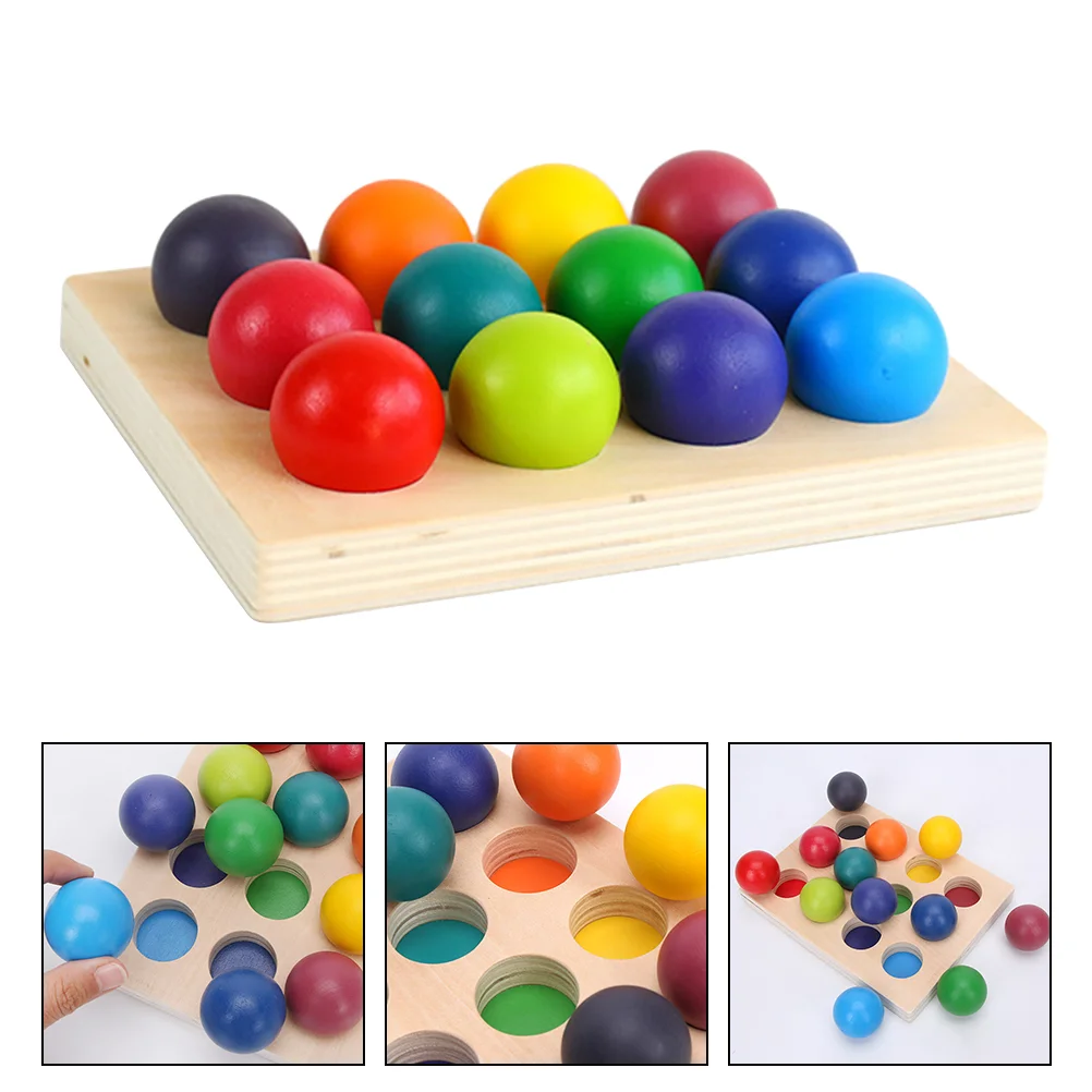

1 Set Wooden Educational Toys Kids Rainbow Balls Matching Stacking Games Toys
