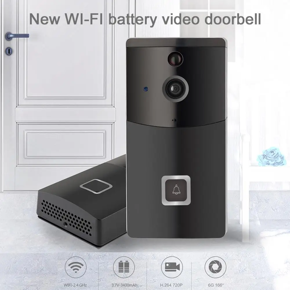 Домашний дверной звонок с аккумулятором ночным видением HD 720P умный видеозвонок
