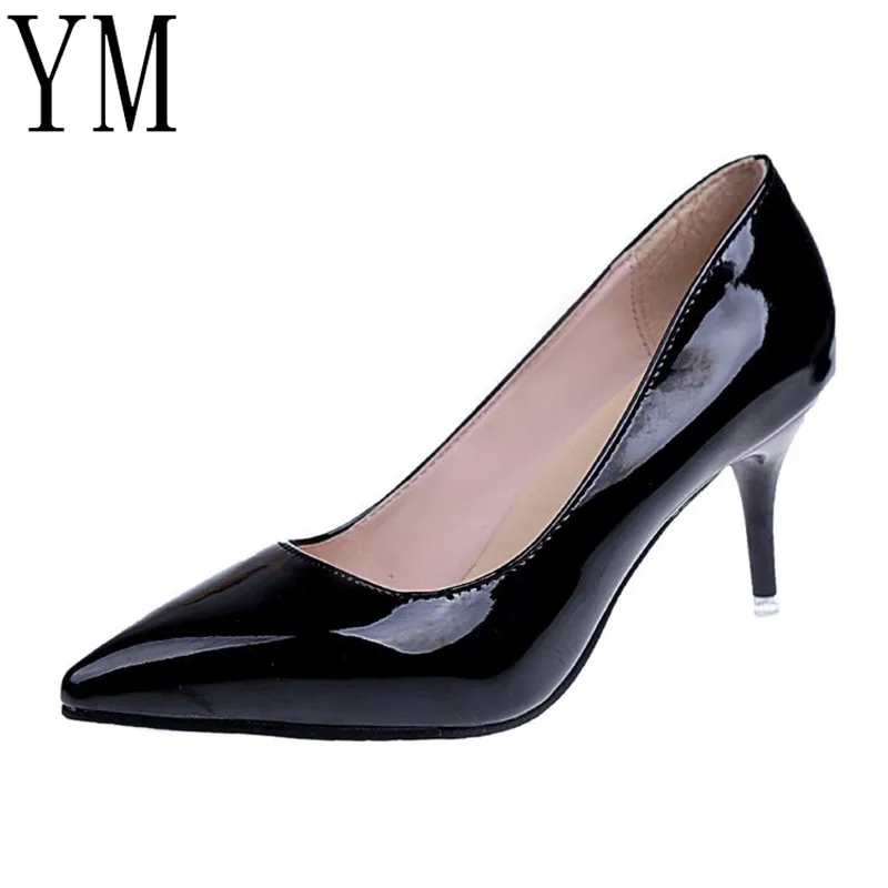 2018 сексуальные женские красные туфли с острым носком из лакированной кожи на