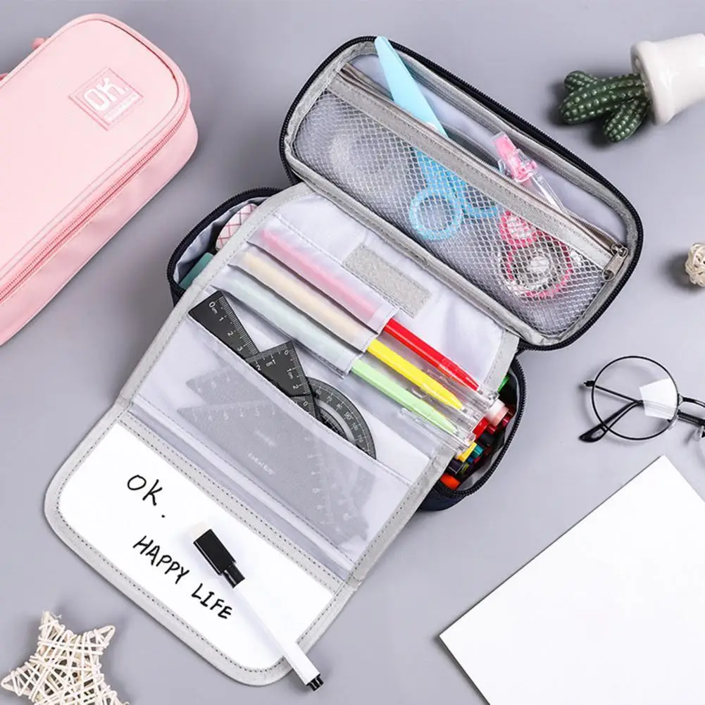 

Pencil Case Large Capacity Multi-Function Canvas Stationery Storage Pouch with Handle Office Supplies