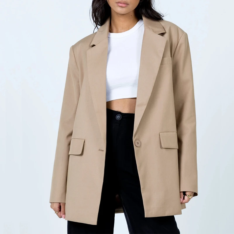 

Spring and autumn women's casual solid color single-button pocket decorative jacket