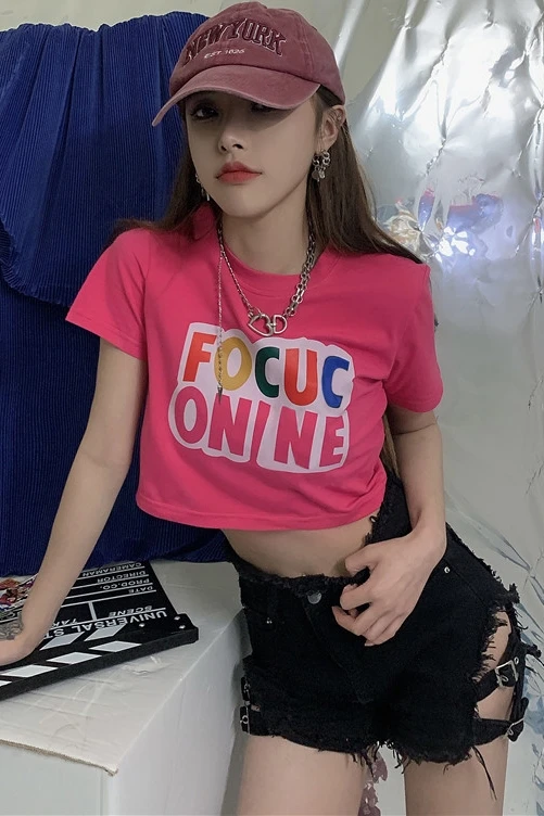 

Short t-shirt girl summer 2021 new Korean version ins color letter print student loose short sleeve top tide