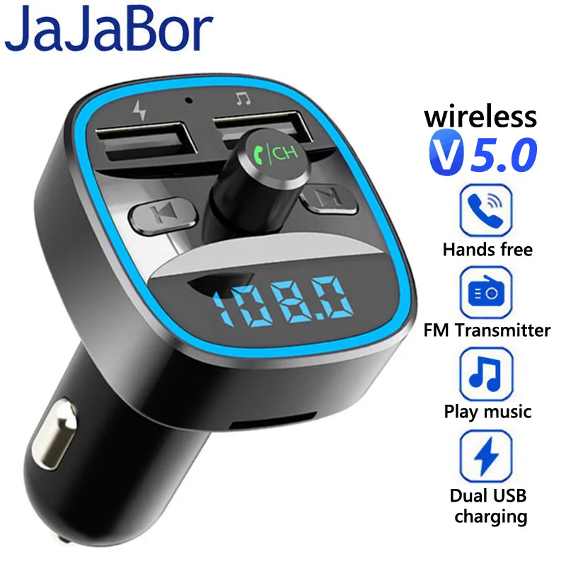 

JaJaBor FM Transmitter Bluetooth Car Kit MP3 Audio Music Player Bluetooth 5.0 Handsfree 2.4A Quick Charge Voltage Detection