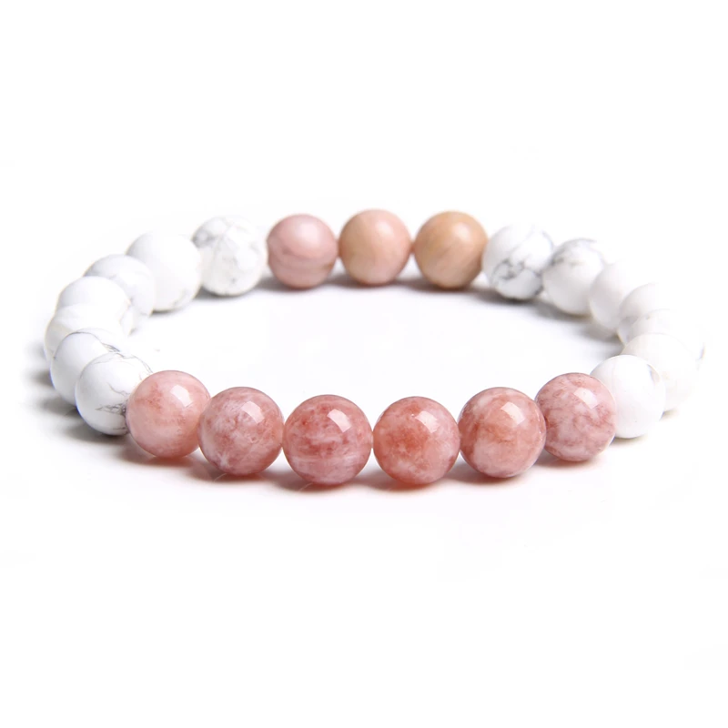 Шарм браслет из натурального камня бусины 8 мм белый мужской ISES Femme Sunstone