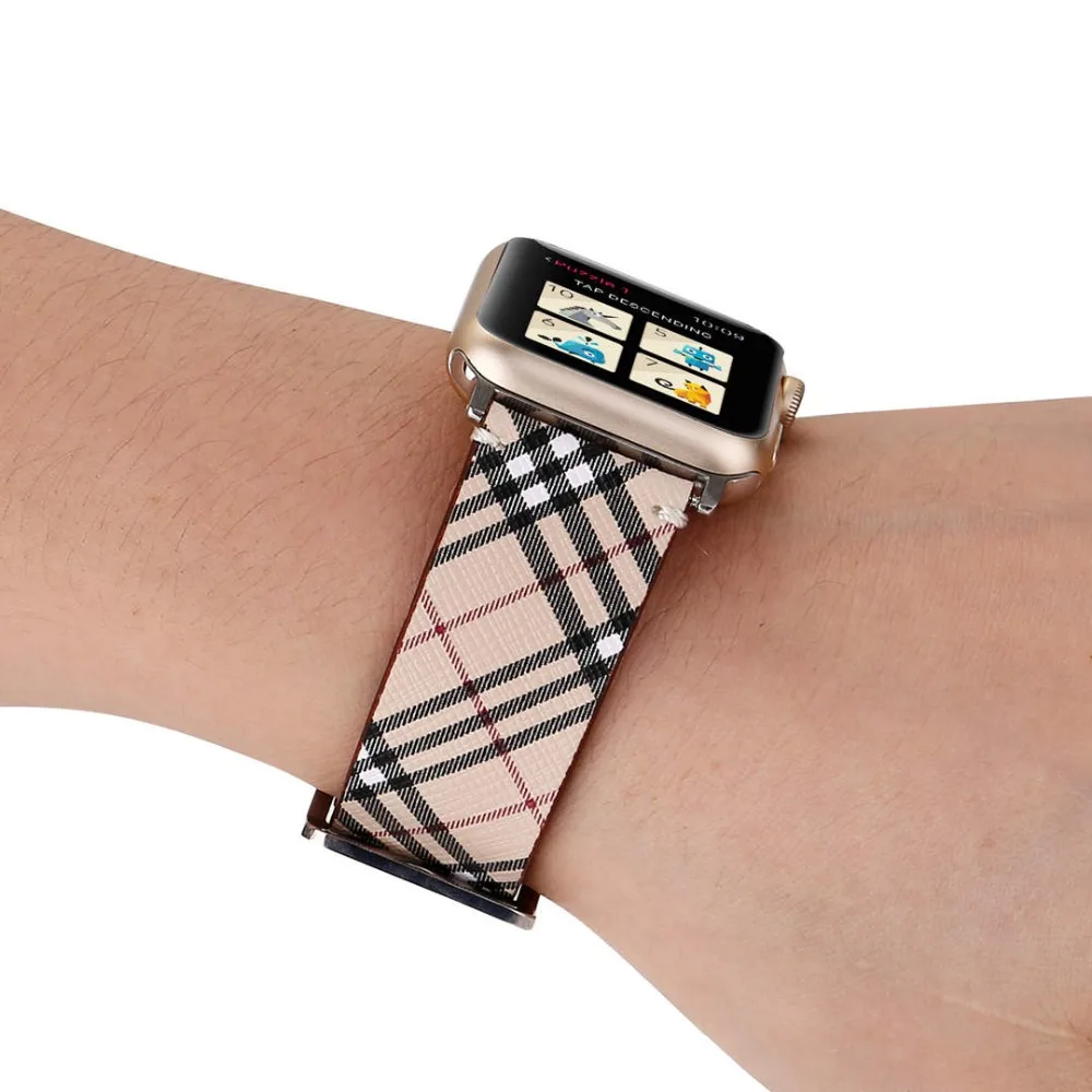 Ремешок из натуральной кожи для iwatch 5 4 3 2 1 ремешок для Apple Watch 38 мм 42 мм 40 мм 44 мм модный клетчатый браслет для часов