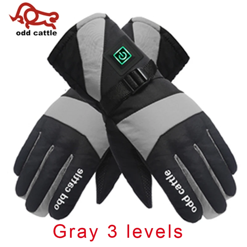 Gray 3 levels up Зимние теплые электрические теплые перчатки с аккумулятором, теплые перчатки для езды на велосипеде, мотоцикле, велосипеде, лыжах, унисекс, 7,4 В - Цвет: Gray 3 levels up