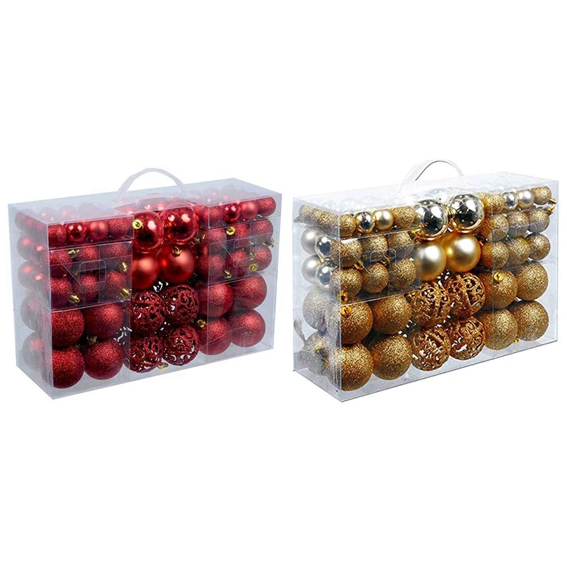 

200Pcs Christmas Ball Box Set Available Holiday Christmas Tree Ornament Decorations Christmas Decorations Gold & Red