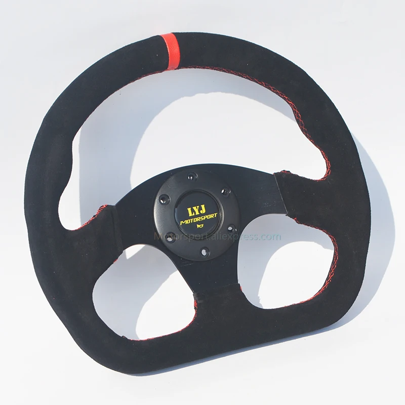 D Shape Suede Leather Red Stripe Game/Go Kart/Modified Car Steering Wheel images - 6