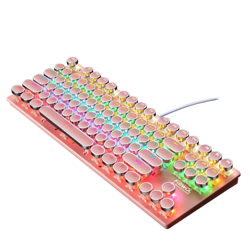 

Wired 87 Keys Green Axis Punk Mechanical Round Keycap RGB USB Backlight Keyboard 667C