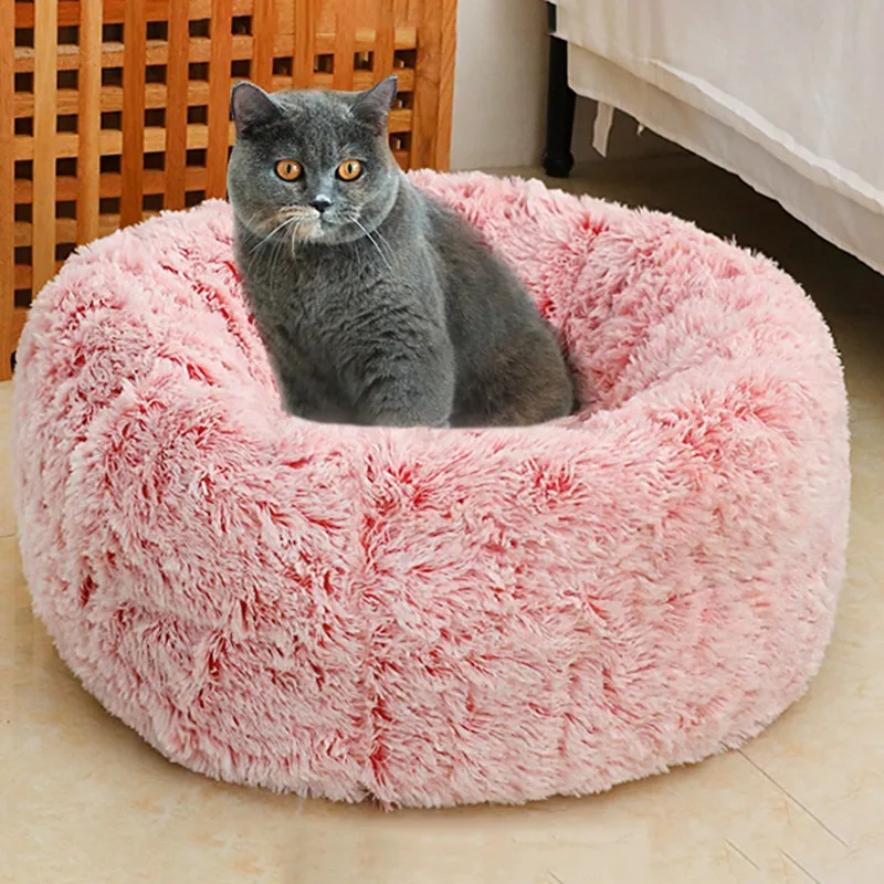 

Winter Warm Round Plush Cat Bed House Soft Long Plush Cat Bed Best Dog Bed For Small Dogs Cats Nest Sleeping Pet Bed Puppy Mat