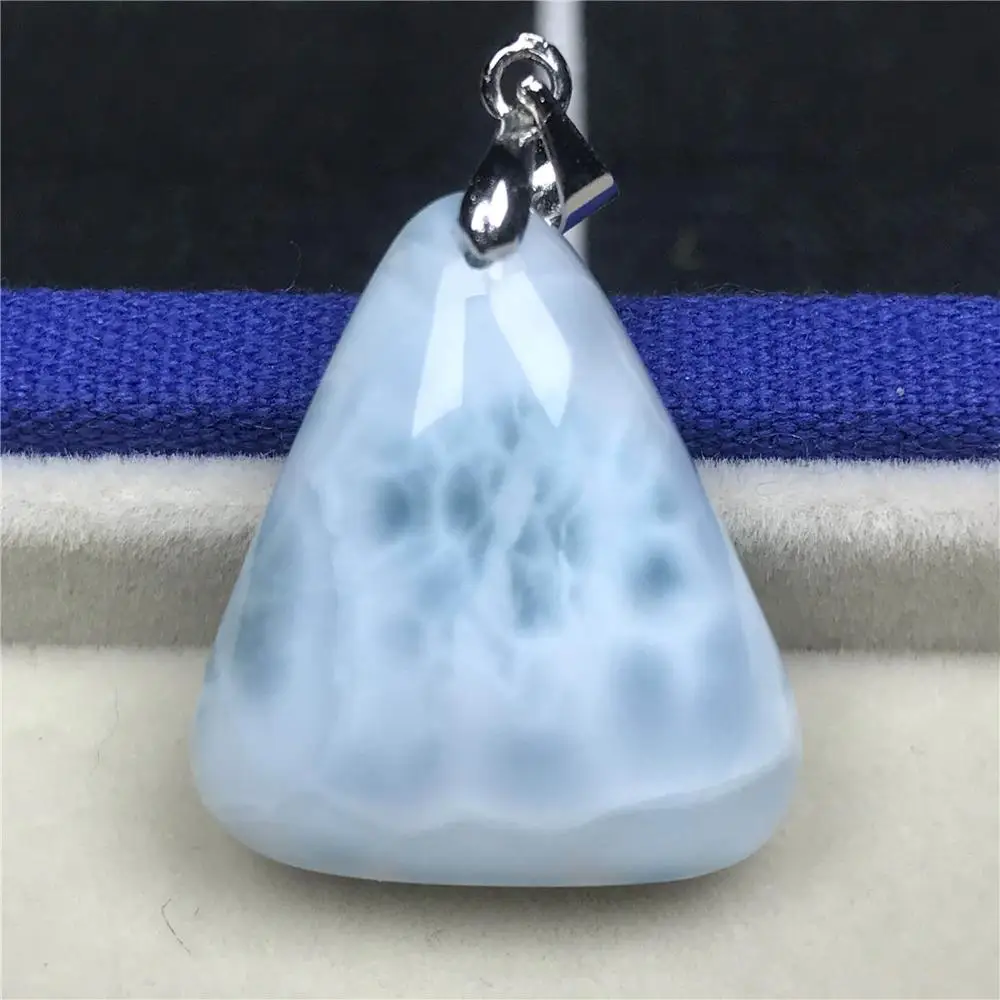 Natural Blue Larimar Pendant For Women 24x21x9mm Triangle Beads Dominica Crystal Clear Gemstone Fashion Jewelry AAAAA | Украшения и